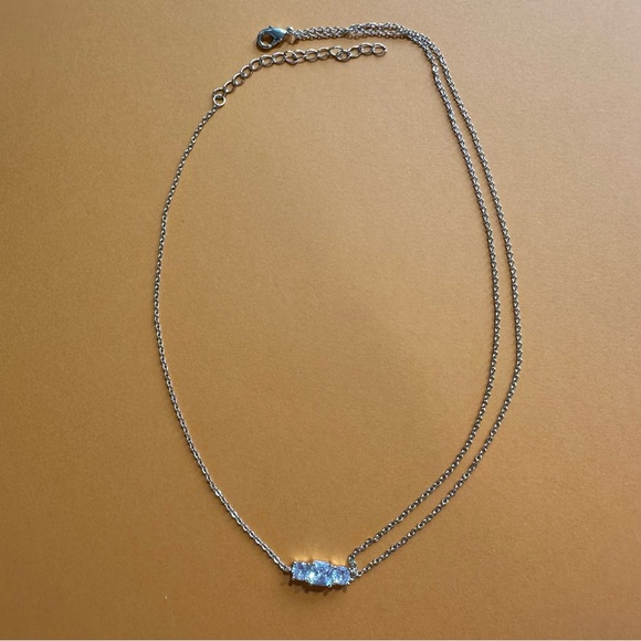 Pretty & Dainty Gold Tone Double Chain Choker Necklace with Shiny Faux Diamonds - Picture 1 of 4